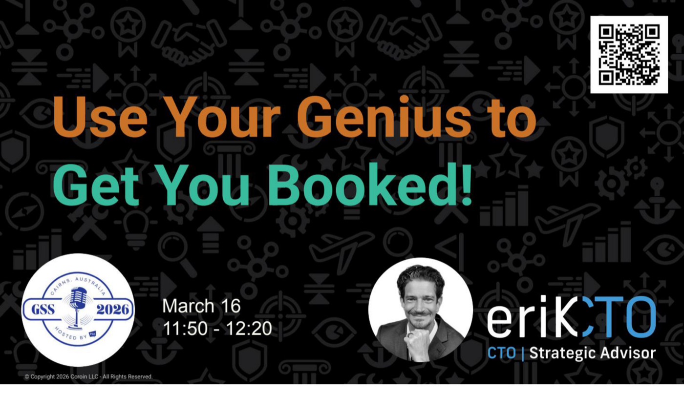 erikCTO workshop cover slide. GSS 2026, Cairns, Australia, March 16, 2026